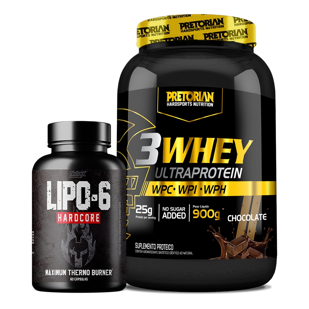 Kit Termogênico Lipo 6 Black – Nutrex + Whey Protein 3W Ultra Protein 900g – Pretorian