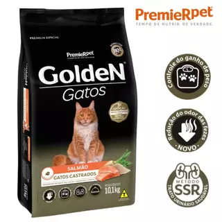 Ração Golden Gatos Adultos Castrados Sabor Salmão - 10Kg