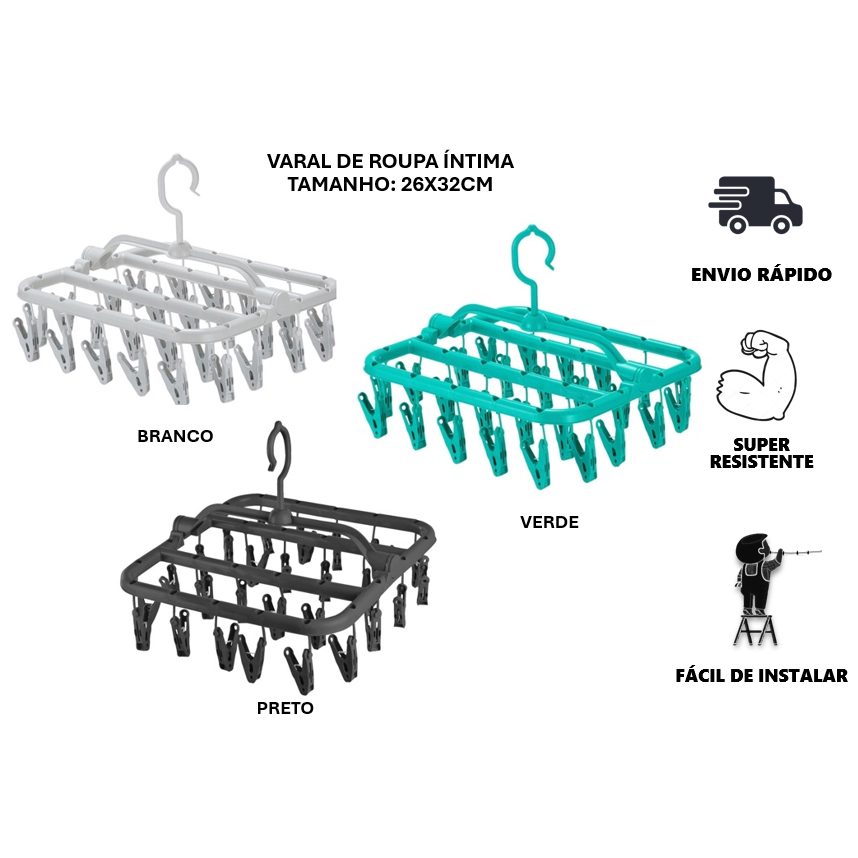 Varal De Roupa Íntima 26 Prendedores - Calcinha, Meia, Cueca