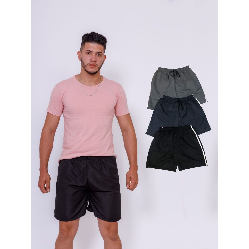 Kit Com 3 Bermudas Tactel Masculina Adulto