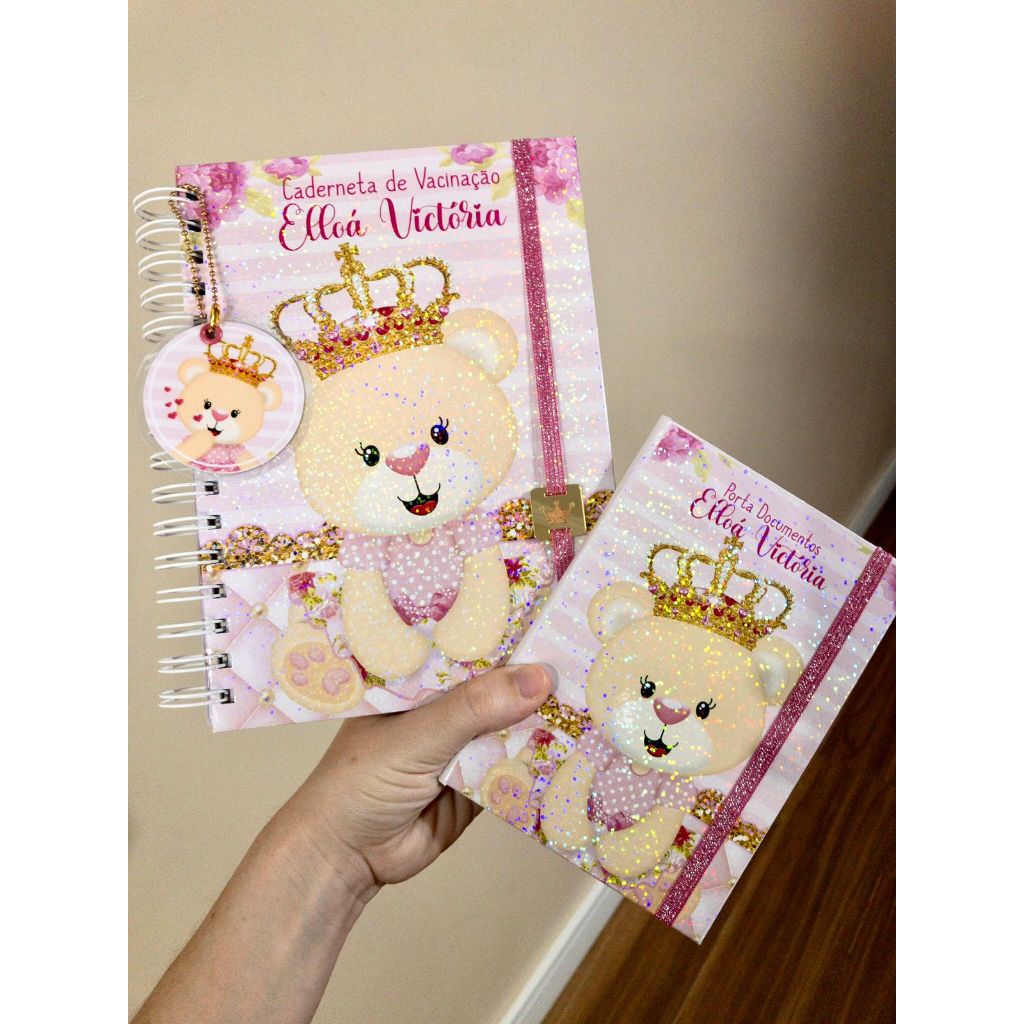 Caderneta de Vacina Ursinha Princesa Rosa Personalizada Porta Documentos