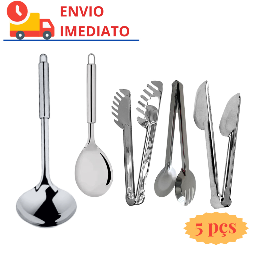 Kit Utensilios Para Cozinhar 5 Pecas - Jogo inox Conjunto - Peneira -  Concha - Colher - Espátula bolo - Pegador de Massas e Frios - PANAMI -  Original - Conjunto de Utensílios - Magazine Luiza