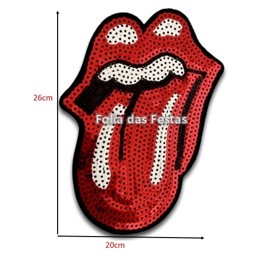 Aplique Bordado Paetê Boca Língua Rolling Stones