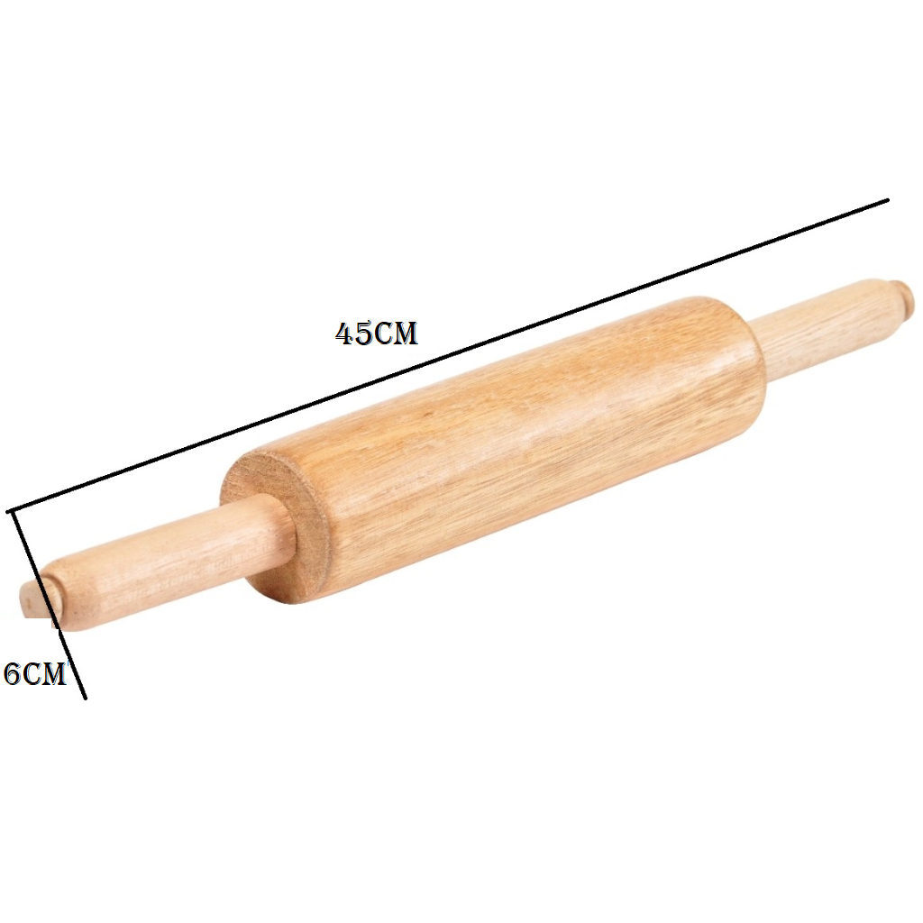 1 Rolo de Madeira para Massas 45cm Pães Prático Pizzas Macarrão Resistente Rolo Giratório Multiuso