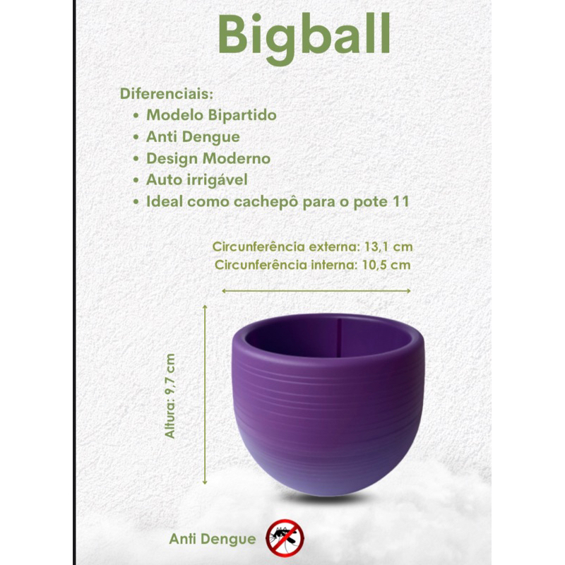 Vaso para bambu da sorte auto irrigável Bigball/ anti dengue
