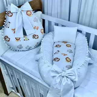 Ninho Redutor de Berço Safari + Almofada Amamentação Micro Percal 200 Fios em Oferta na Shopee