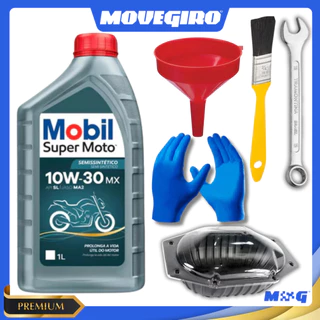 Kit Troca de Óleo Titan160 2016 a 2025 Original Mobil + Chave 12mm + Funil + Luva + Pincel + Bandeja