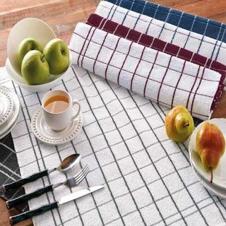 Kit 10 Panos de Prato Para Cozinha Atoalhado Listrado em Algodão - (45x65cm) Branco