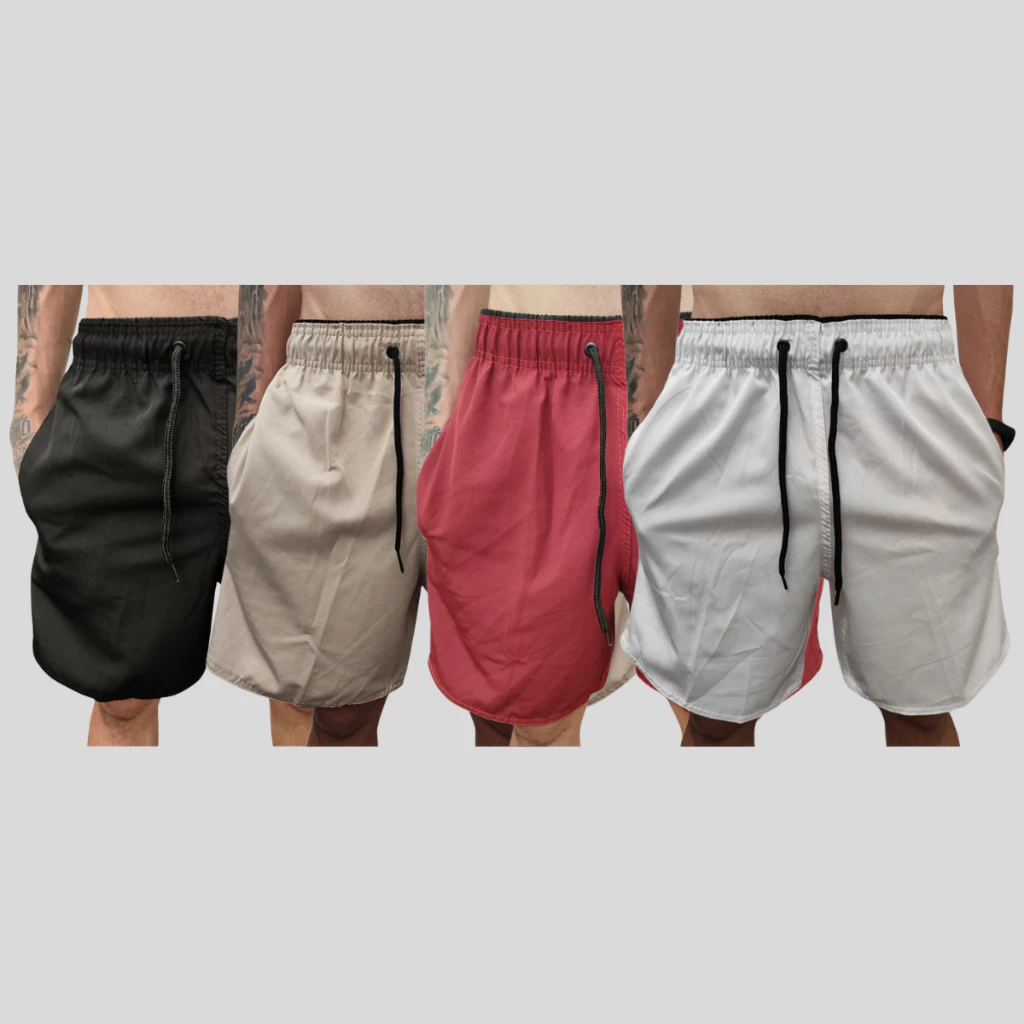 Kit 4 Shorts de Praia Masculino Bermudas Tactel Elastano Treino Academia