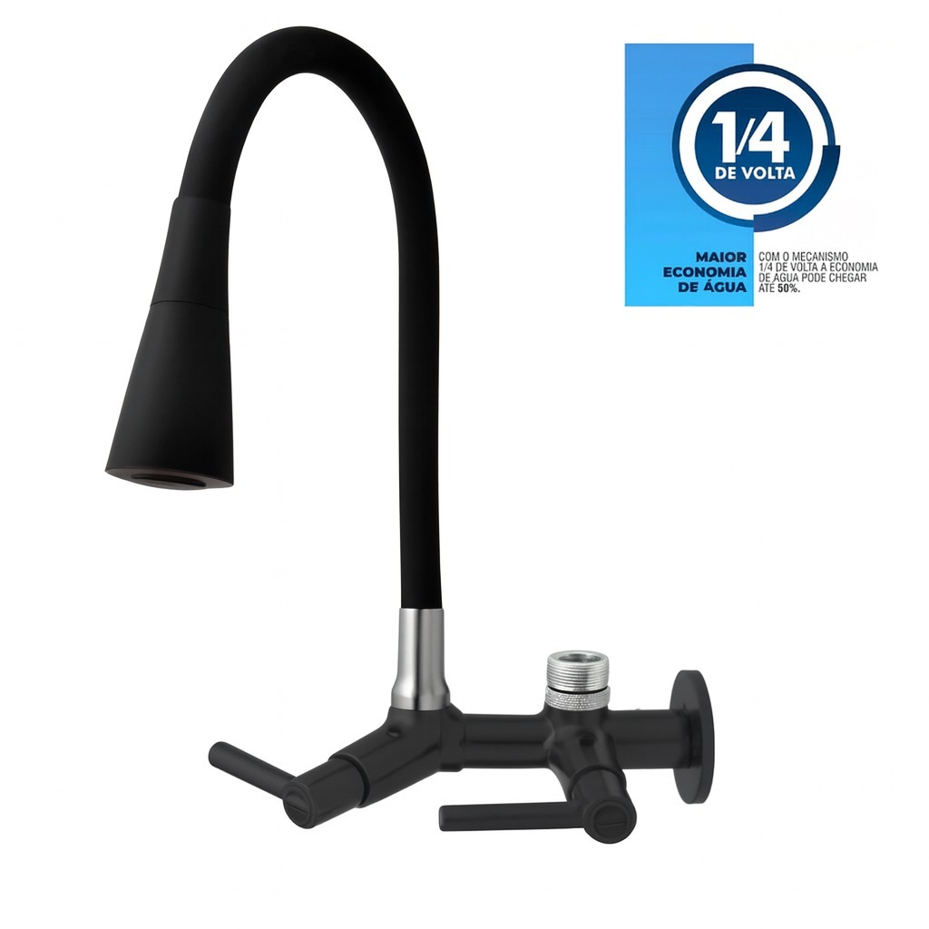 Torneira em Metal e ABS Preta de Parede com Filtro Purificador