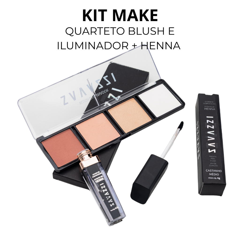 saコスメ Quarteto Blush Iluminador + Henna para Sobrancelha Pronta Para Uso
