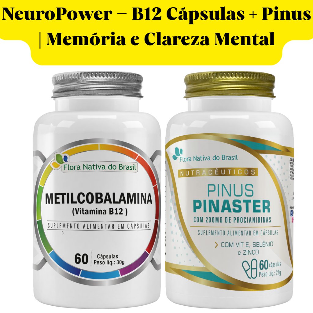 Vitamina B12 Cápsulas + Pinus | Suplemento para Memória, Foco e Clareza ...