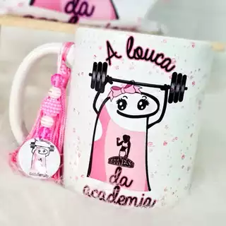 Flork A Louca da Academia - Caneca Personalizada + saquinho de tecido + pingente