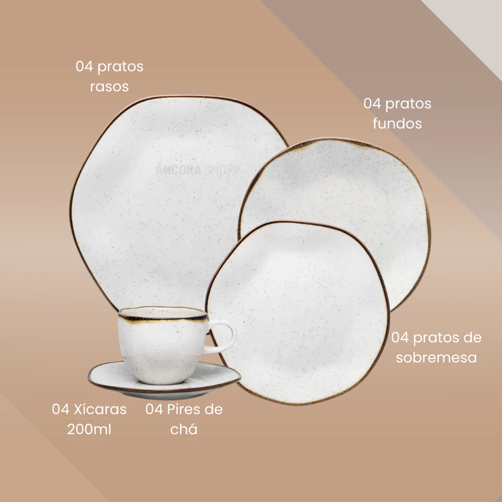 Aparelho de Jantar e Chá Porcelana 20 Peças Ryo Maresia Jogo de Pratos e Xícaras Oxford Original