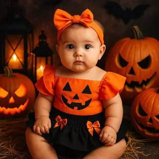 Body Romper Bebê Menina Mesversário Calor Temático Verão Festa Roupa Halloween Abóbora Fantasia 3 a 6 meses