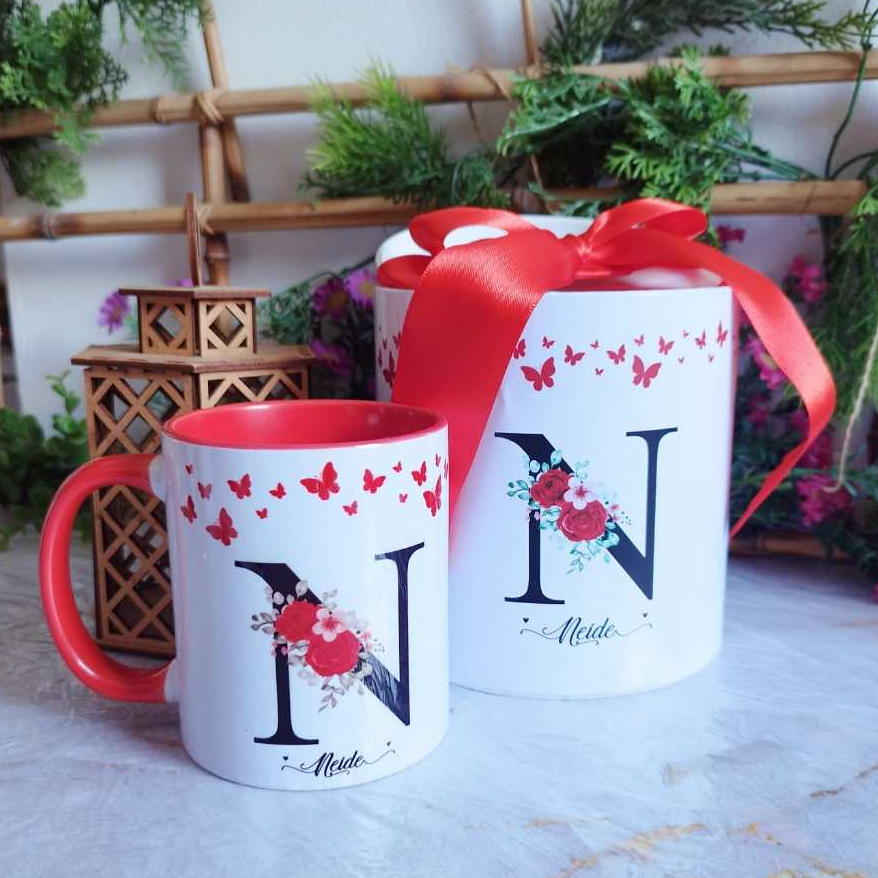 Caneca Personalizada Seu Nome - Caneca Com Letra Rosa - Nome floral ...