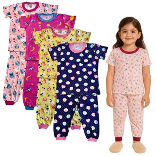 Kit 2 Pijamas Infantil Menina Estampado Inverno 2 Blusas Manga Curta 2 Calças Com Punho em Oferta na Shopee
