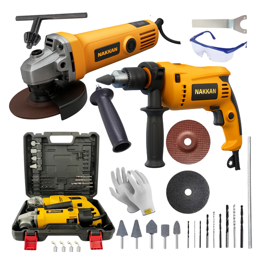 Kit Furadeira E Esmerilhadeira Nakkan 850w Com Maleta 220v Amarelo Com ...