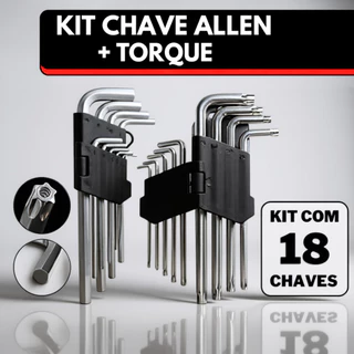 Jogo de Chave Torque Torx + Allen com 18 Peças Curta T10 até T50