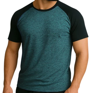 Camiseta Masculina Raglan Dry Fit Academia Fitness Duas Cores Treino