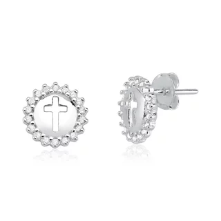 Brinco de Prata 925 Círculo com Cruz Vazada e Zircônias em Oferta na Shopee