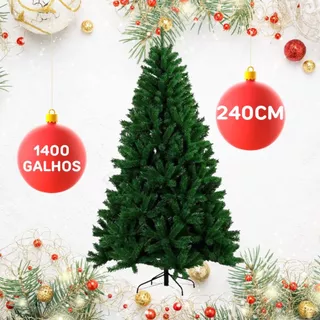 Árvore de Natal Pinheiro Luxo 2,40m 1400 Galhos Premium Arvore Cheia Grande Decoração Feliz Natal