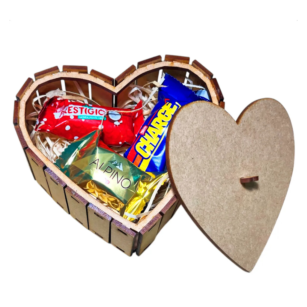 Kit 5 Caixas Coração Cesta Mdf Presente Lembrança Bombom