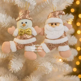 Enfeite Natalino Rosa Gold Papai Noel/ Boneco de neve Com Paete Decoração De Natal