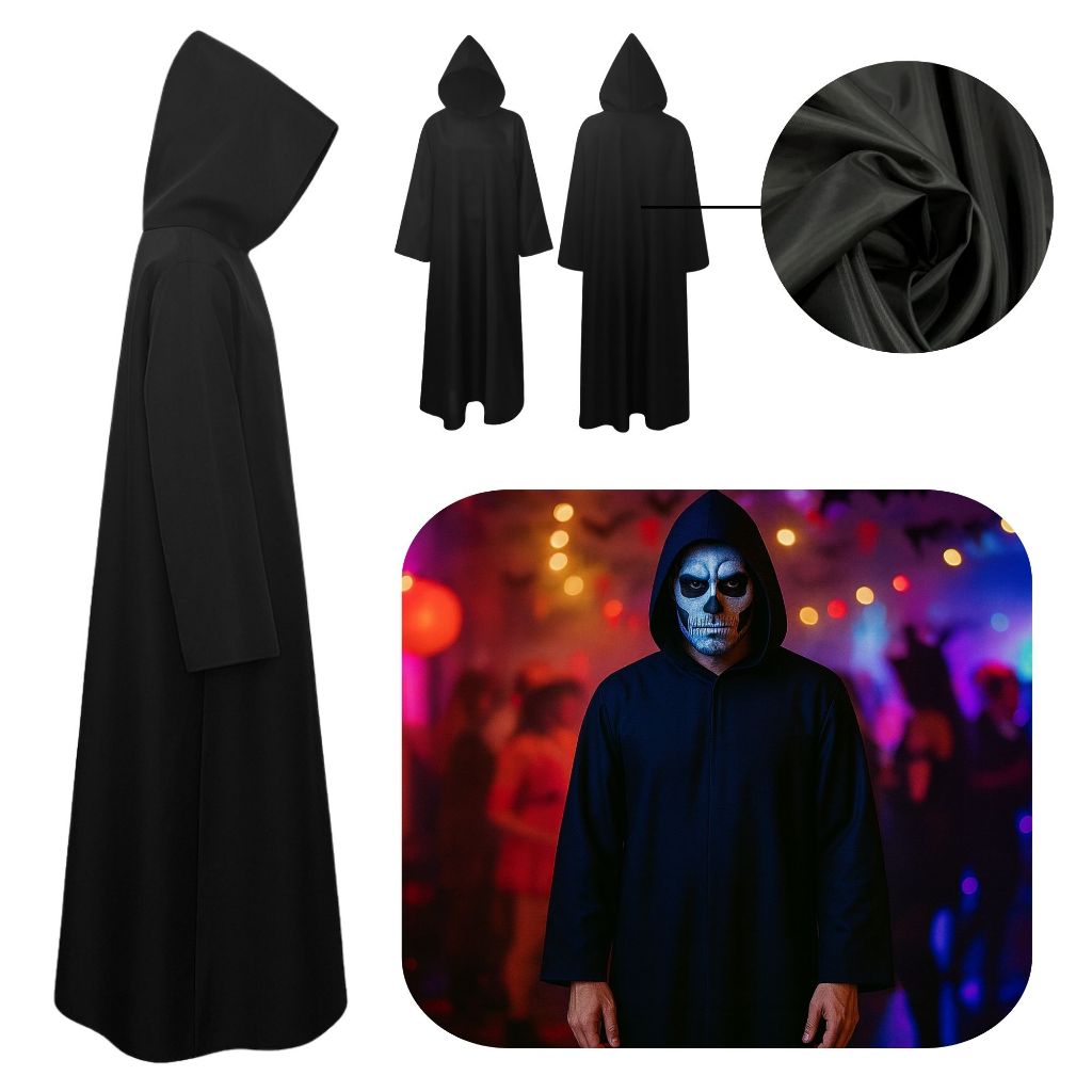 Capa Tunica C/ Capuz Adulta 170cm Ghost Face Fantasia Halloween Bruxa ...