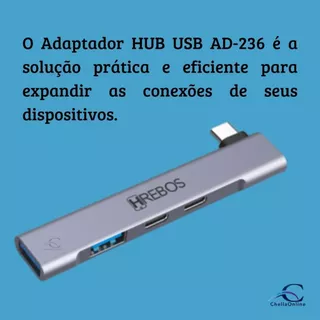 Hub Conector USB ou Tipo-C Hrebos AD-236–Adaptador para Notebook e PC