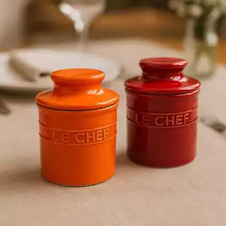 Manteigueira de Cerâmica Vermelha/ Laranja Linha Premium Le Chef 240ml com Tampa Hauskraft