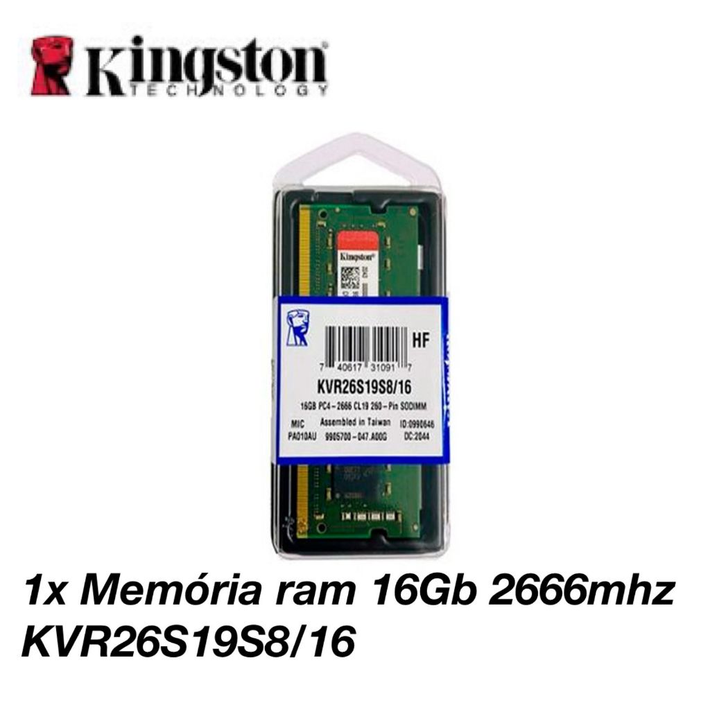 Memória RAM DDR4 16GB 2666MHz KINGSTON NOTEBOOK