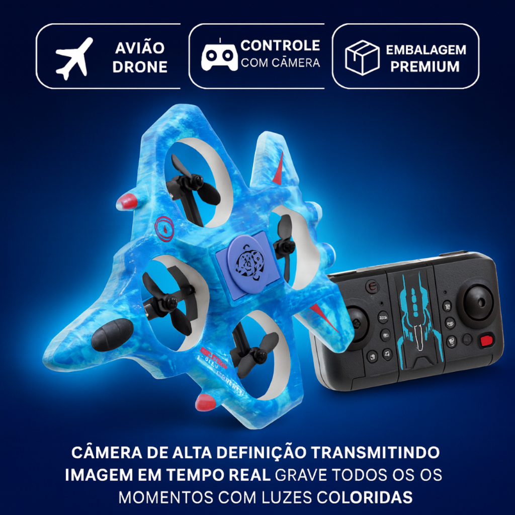 Avião Caça Acrobático Controle Remoto Brinquedo com Câmera HD + Transmissão em Tempo Real