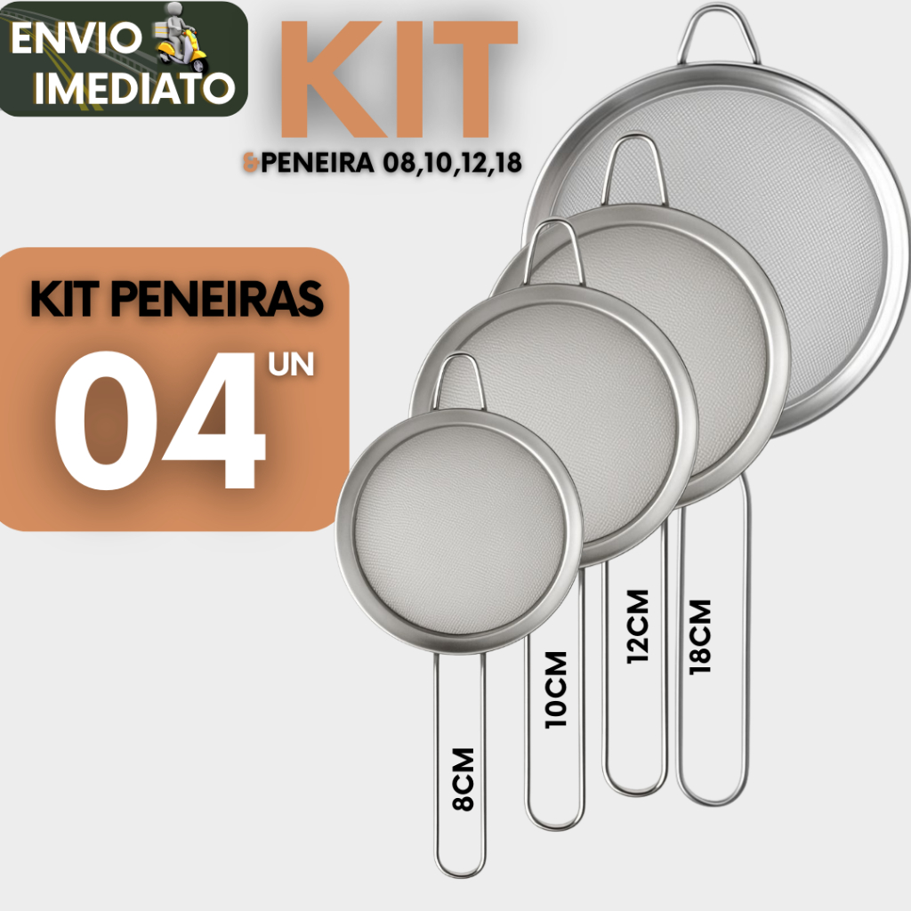 Peneiras Aço Inox 04 unidade Profissional Padaria Confeitari