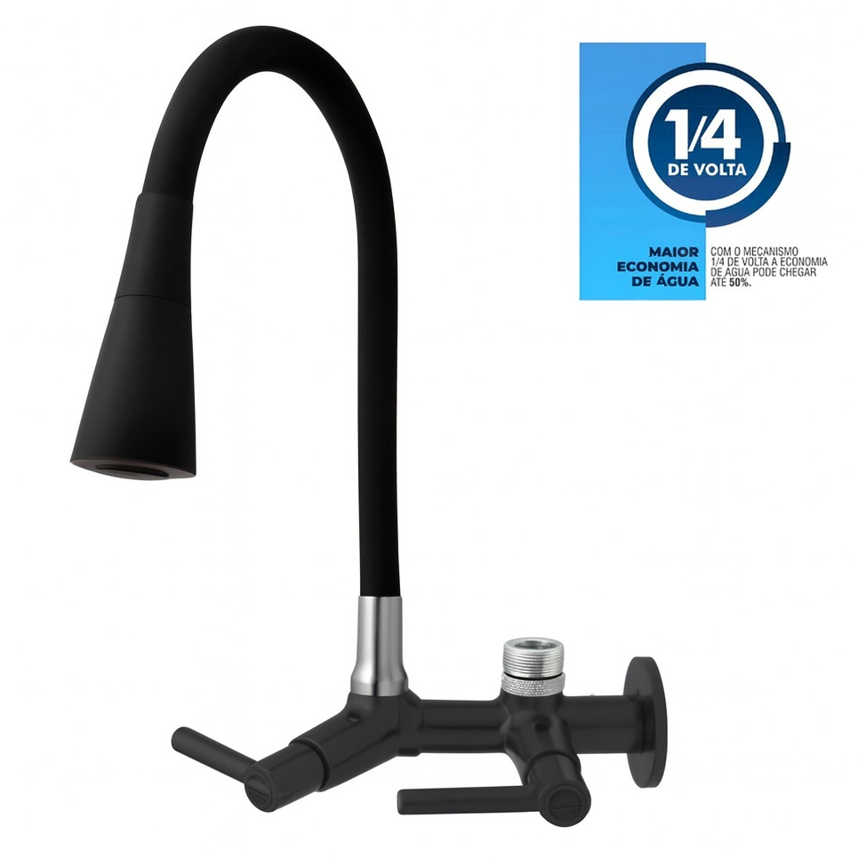 Torneira em ABS Preta Cozinha parede Filtro Purificador 1/2"ou 3/4'' CORPO PRETO TPM