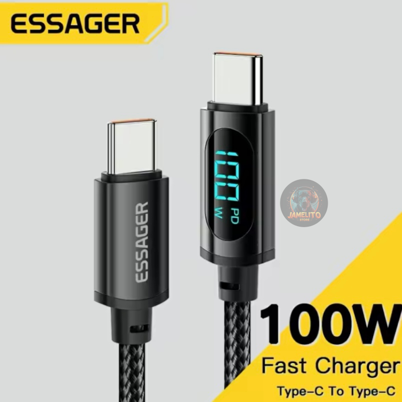 Essager Cabo Tipo C 100W 5A rápido carregamento PD QC 4.0 trançado com visor para MacBook, DELL, Lenovo, HP, Smartphones