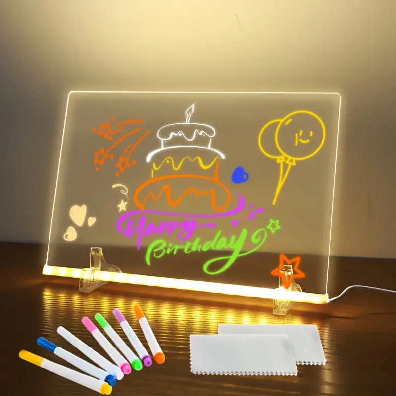 Lousa Acrílica Led com Caneta Quadro Mesa Anotações 20x20