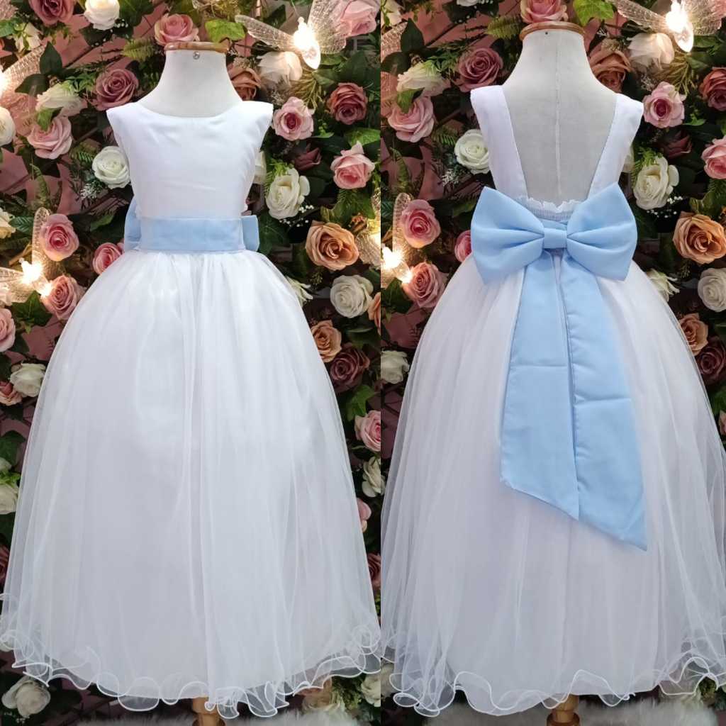 VESTIDO DE FESTA BABY INFANTIL JUVENIL BRANCO LONGO 2267 LAÇO E FAIXA ...