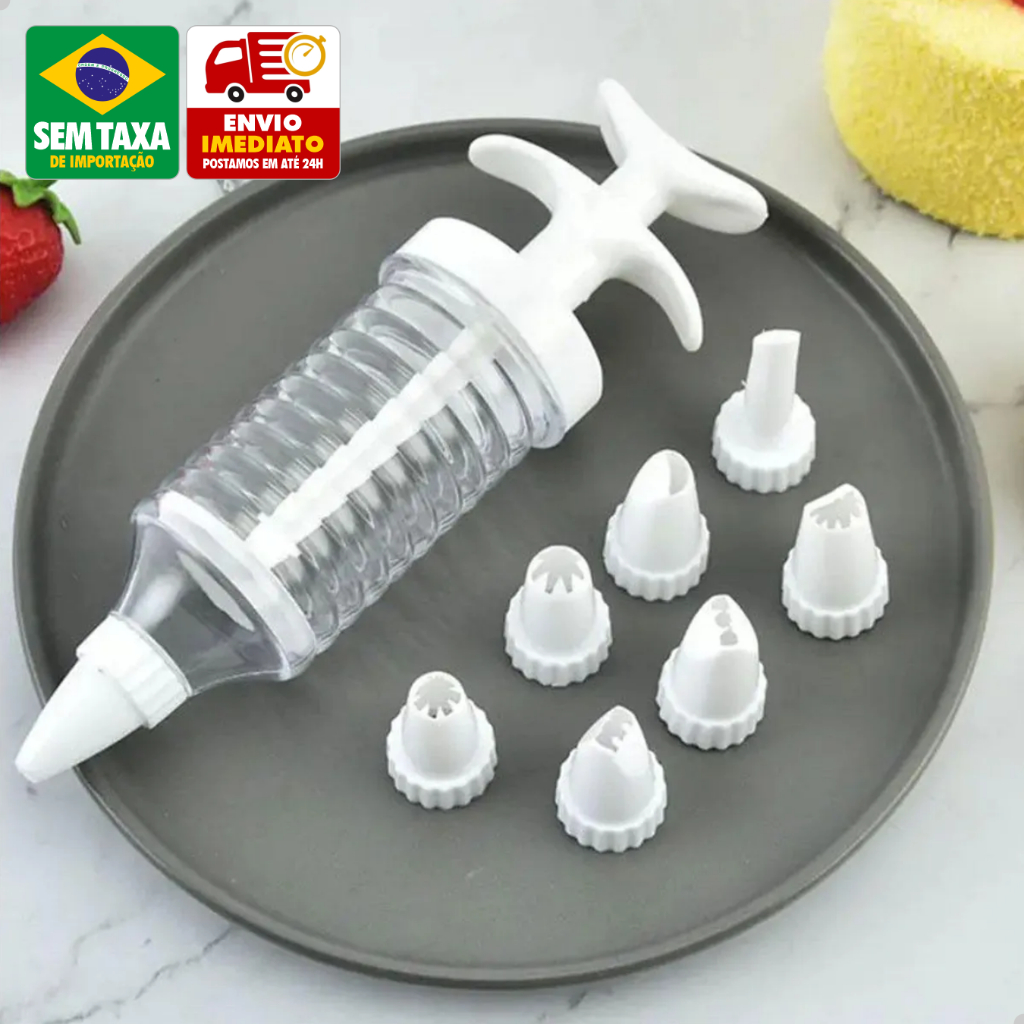 Kit Confeiteiro Seringa Decoradora de Bolo com 8 Bicos Plástico Fácil ...