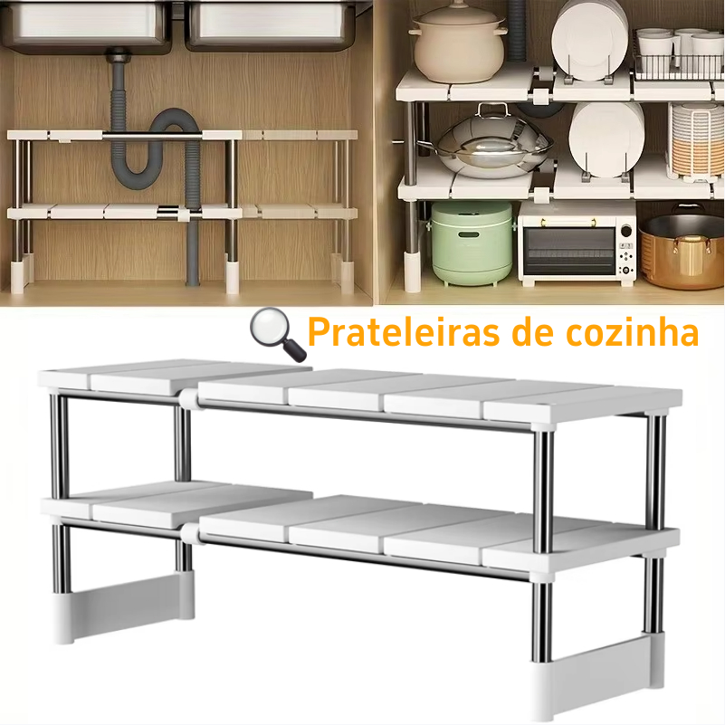 Prateleira Retrátil Para Pia De Cozinha , Organizador De Panelas , Suporte Multifuncional