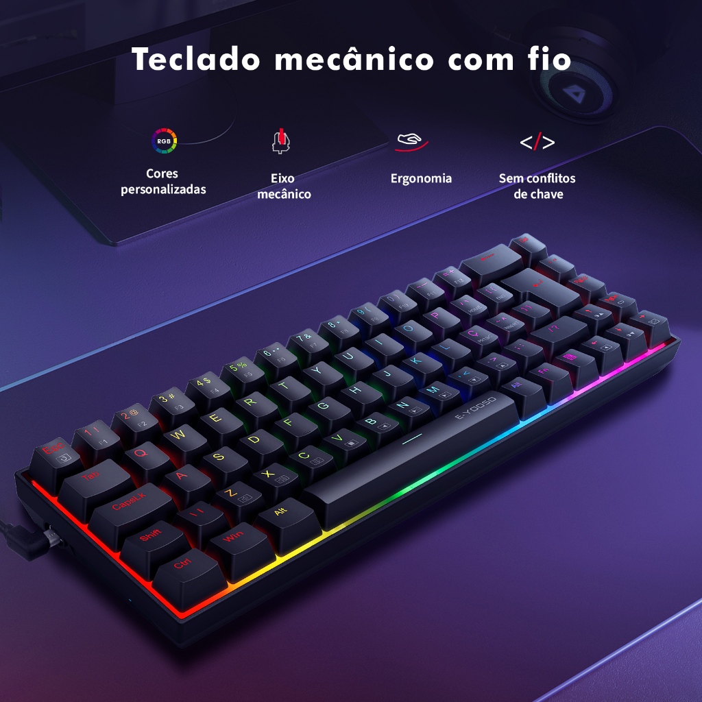 Teclado Mecânico Ergonomico Preto - RGB, Sem Fio e Junta Portuguesa ...