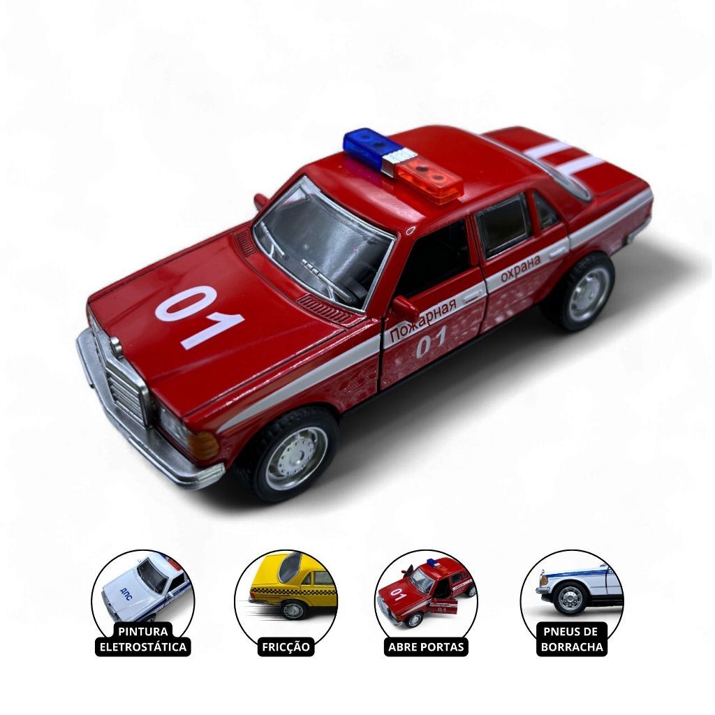 Carrinho Miniatura Mercedes-Benz Ferro Táxi Polícia Bombeiro Abre