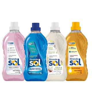 Kit Lava Roupas Sabão Líquido 1 Litro Girando Sol | Coco e Baunilha Ação Total | Hipoalergênico