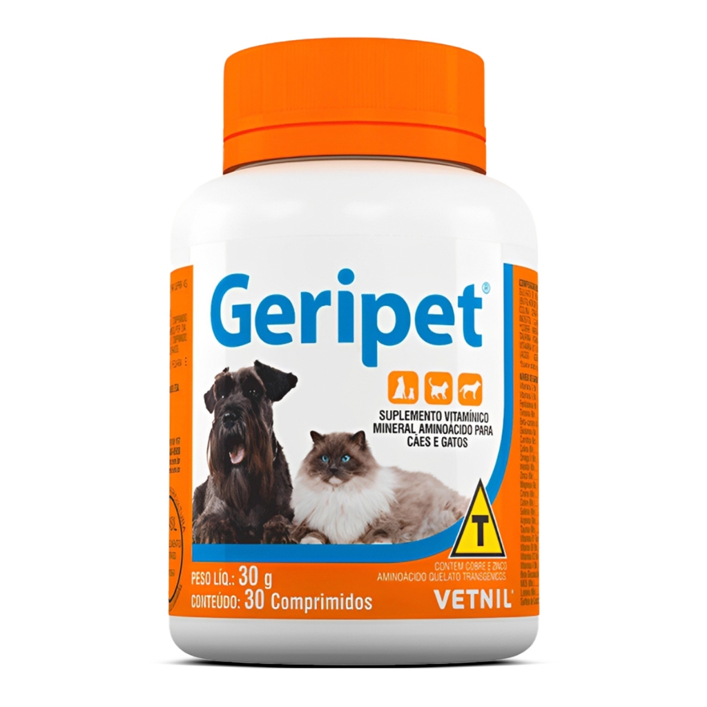 Vitamina Geripet Suplemento para Cães e Gatos Idosos 30 Comprimidos ...