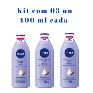 kIT Com 03 - Loção Hidratante NIVEA Soft MilK 400ml cada -Hidratação intensa Pele Seca