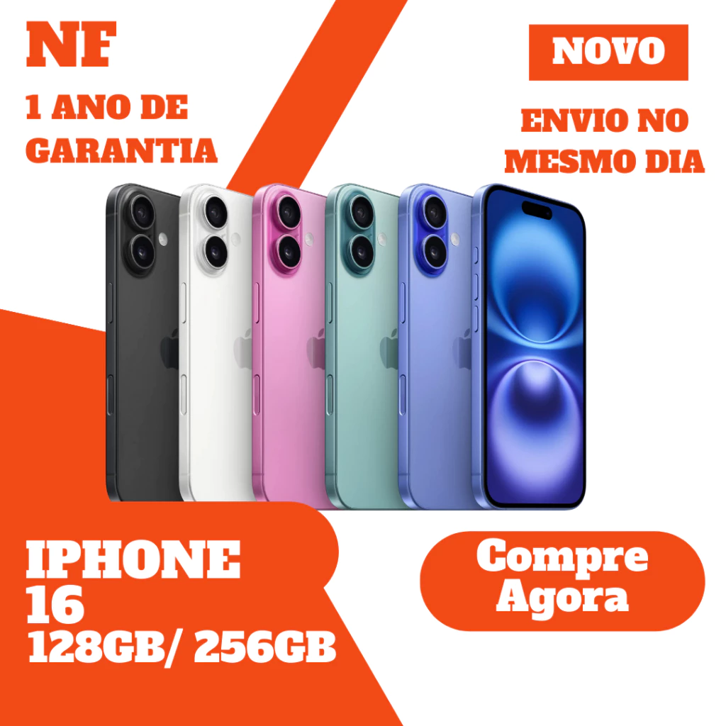 Celular Apple iPhone 16 128GB/256GB - 5G Novo Original Garantia NF 12x sem juros