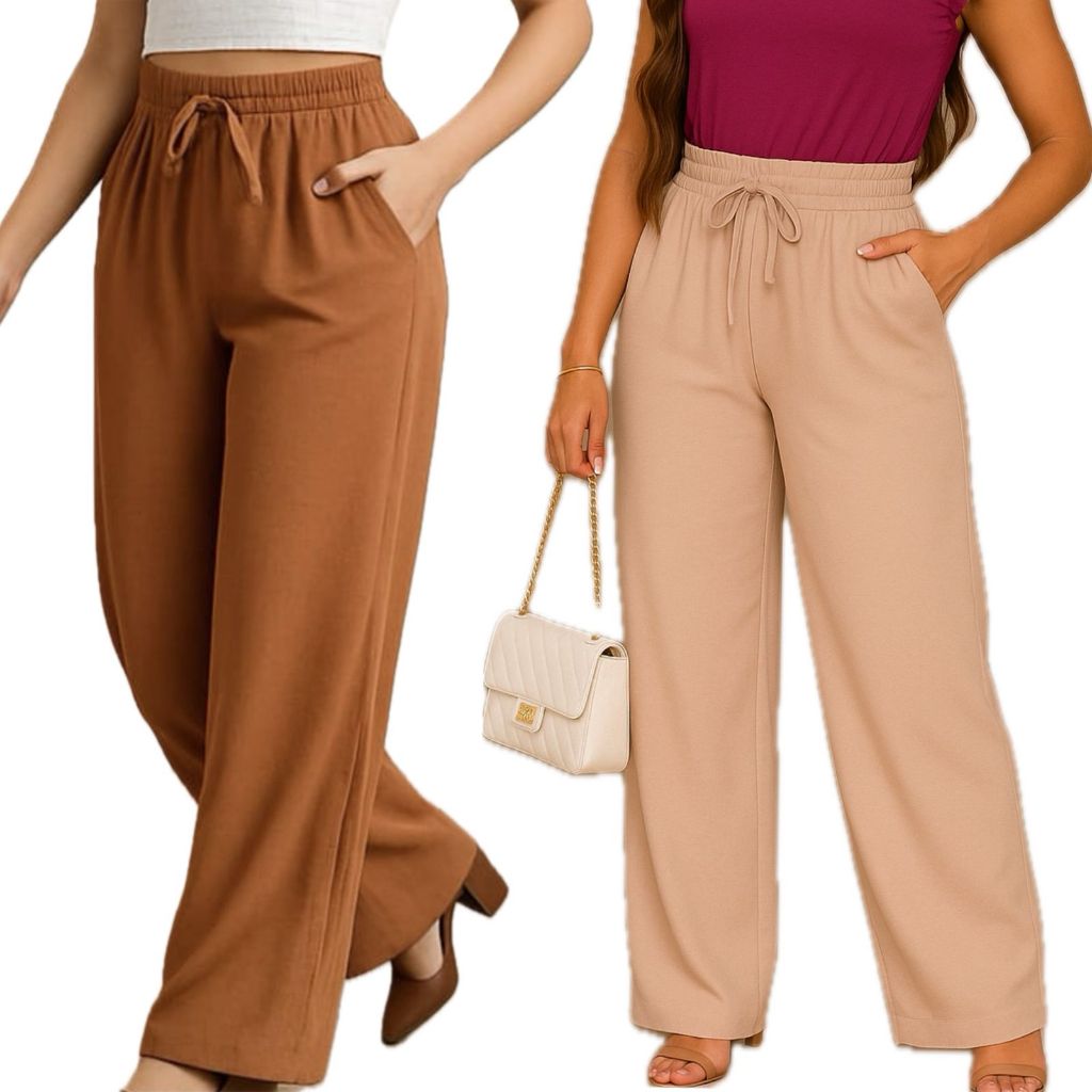 Kit Calça Feminina Pantalona Duna Cintura Alta com Bolso Não Amassa ...