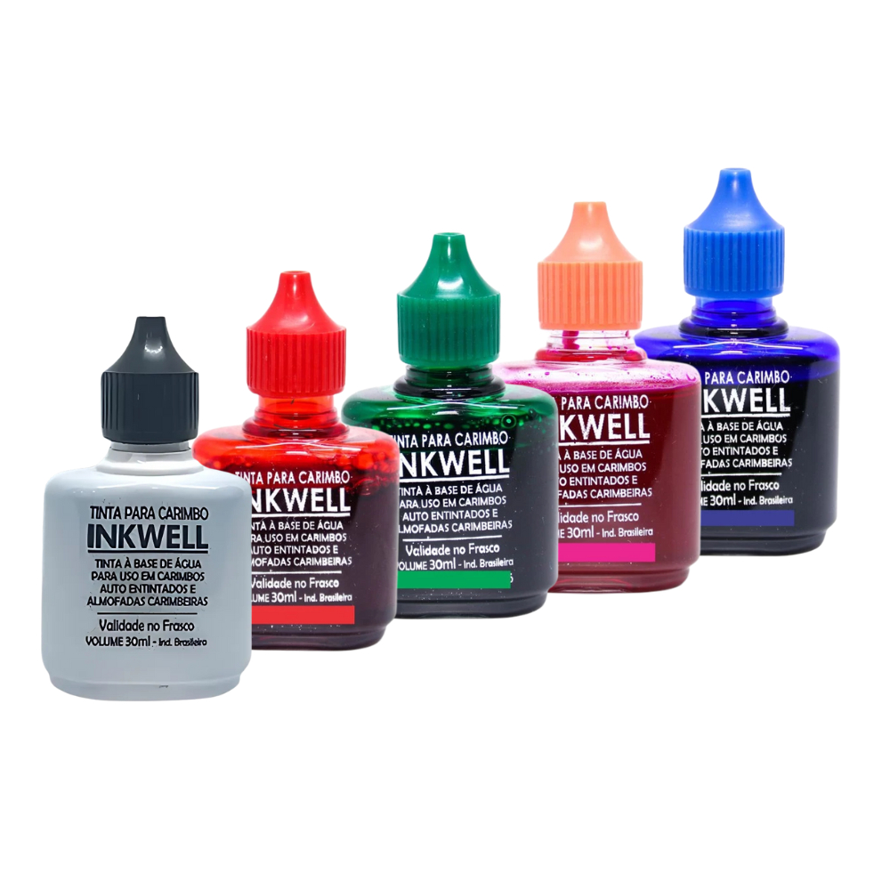 Tinta Para Carimbo Automático e Madeira Preto e Colorida- Inkwell ...