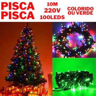 Pisca Pisca 100 Leds 220V 10M Fio Verde 8 Efeitos Conjunto Iluminação Natal Colorido Ou Verde em Oferta na Shopee
