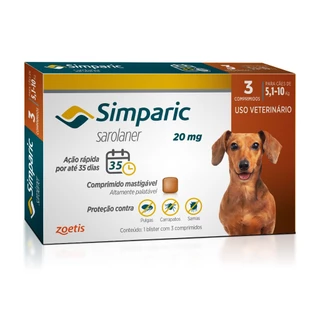Simparic Antipulgas e Carrapatos para Cães de 5,1 a 10kg 3 Comprimidos 20mg Zoetis em Oferta na Shopee